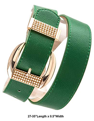 Belle Donne Women Dress Belts Rhinestone Buckle Fashion Belts Many Styles Colors - Green #TOP1