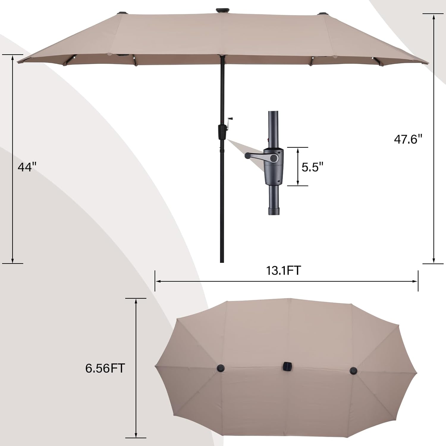13ft/15ft Large Patio Umbrella with Base Included, Double-Sided Rectangle Outdoor Market Umbrella with Stand, Shade Umbrella for Garden Deck Backyard Poolside Lawn