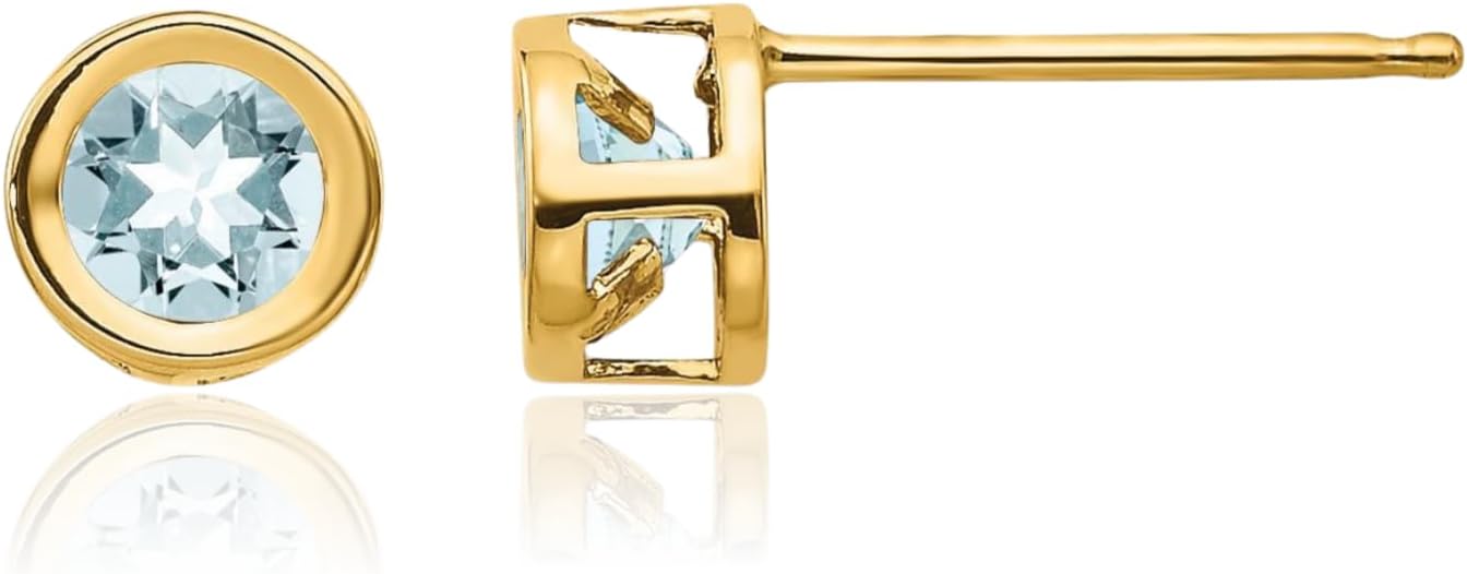 IceCarats 14K Solid Yellow Gold 0.40 carat Blue Aquamarine Medium Stud Earrings 4mm Round Cut, Natural, Prong Set, Butterfly Back For Her