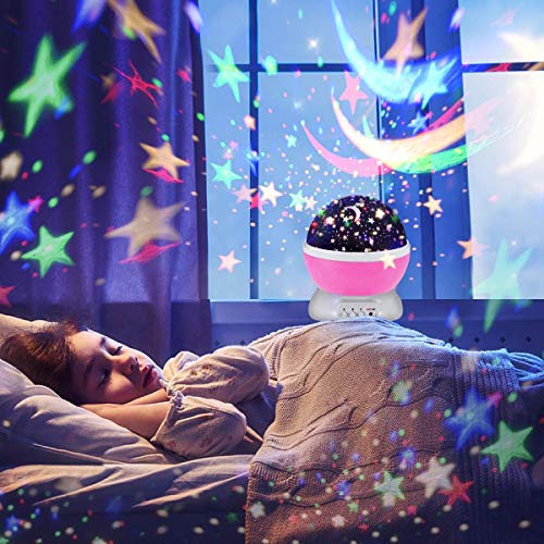 Alenbrathy Night Light Lamp, Star Projector Romantic, Led Night Light 360 Degree Rotation, 4 Led Bulbs 9 Light Color Changing With Usb Cable, Best Gift For Men Women Teens Kids Children, Pink #TOP5