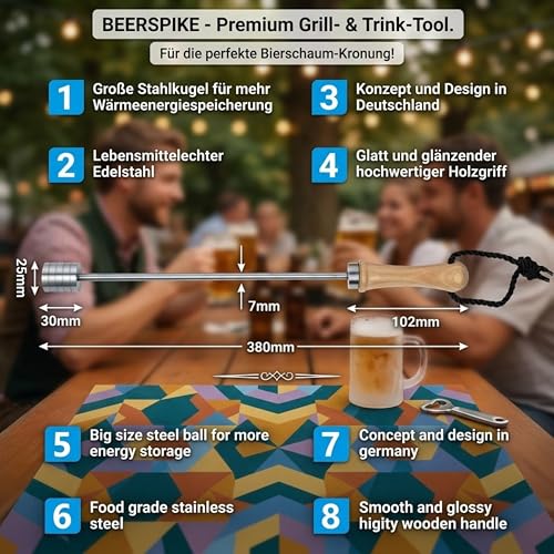 Miniatura 3 de Indian Store 24 Beerspike Beer Caranelizer - Calentador De Cerveza, Mango De Madera, 100 Apto Para Alimentos Y Bola De Acero Inoxidable