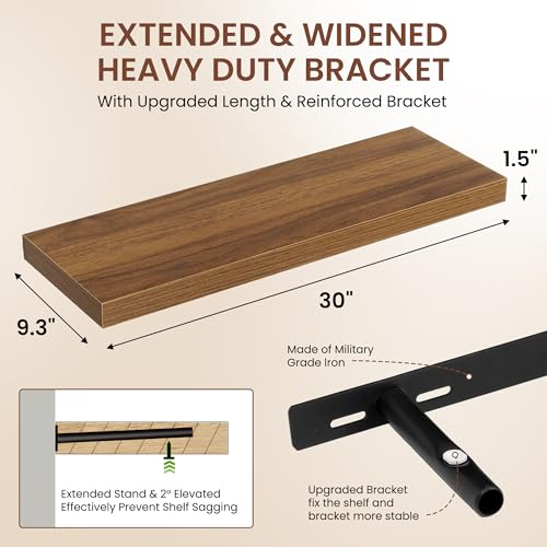 Image of Dreamland 30 Inches Floating Shelves for Wall, 9.3 inch Deep Long Floating Shelves Set of 2, Large Display & Storage Shelf, Wall Shelf for Bathroom Bedroom Living Room Kitchen Office, Walnut