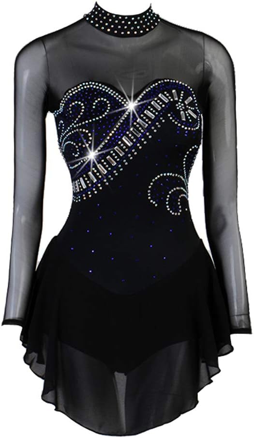 Rikouzy クラーデション フィギュアスケート衣装 子供 爆安 大人 長袖 青い 紺色 練習 競技 レッスン着 アイススケートウェア スケート衣装 ダンスウェア 専用レオタード