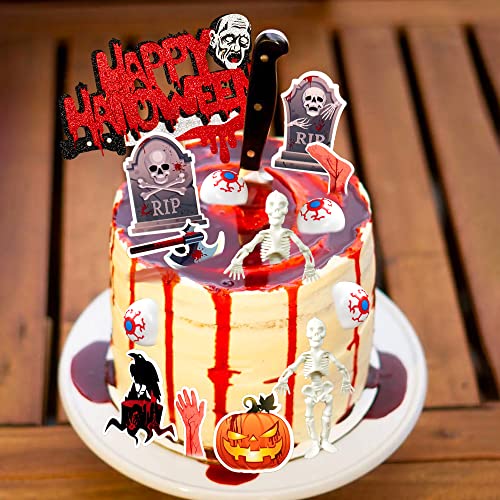 Halloween Cake Toppers Supplies Zombie Cake Decorations With Skeletons Tombstones Handprint Cupcake Toppers For Halloween Party Zombie Theme Party (Halloween) #TOP4
