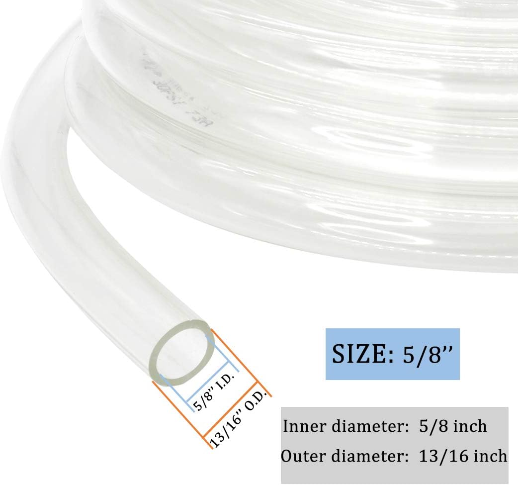 5/8" ID - 50ft Clear Vinyl Tubing, Flexible Plastic PVC Hose, Lightweight Hybrid Tube Oil Resistant Multipurpose Industrial Vinyl Hose, Non-toxic, BPA Fre