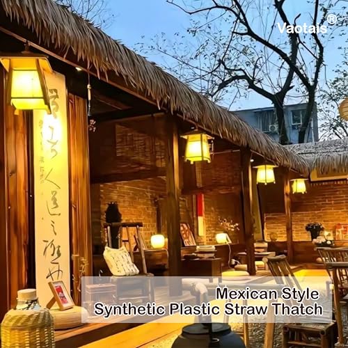 Mexican Style Synthetic Plastic Straw Thatch - 4 Colors (Palm Tree Brown, Tropical Green, Straw Yellow, Dried Grass Gray) - for Tiki Bar, Patio, Palapa & Party Decor (Straw Yellow, 10ft x 16in) by Vaotais - Image 6