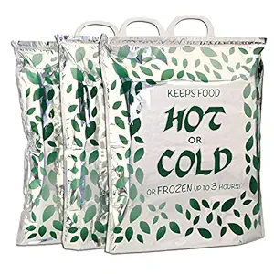 Hot Cold Food Bag (3 Pack) Reusable, Multipurpose Insulated Thermal Cooler for Warm Lunch Meals, Grocery/Fruit/Meat/Vegetables, Ice-Cold Beers & Beverages | Keeps Frozen Up to 3 Hours