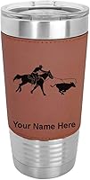 Vista 13 de LaserGram Vaso aislado al vacío de 20 onzas, Cowgirl Roping a Calf, grabado personalizado incluido (piel sintética, gris)