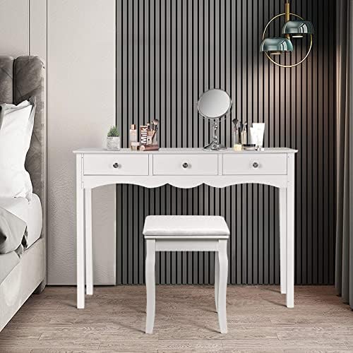 Multigot Console Table, Modern Accent Display Table with 3 Drawers, Wooden Sofa Side Table for Hallway, Living Room and Bedroom (White)