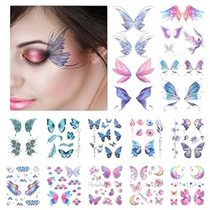 14 Sheets of Shine Bright with Glitter Butterfly Temporary Stickers for Women and Girls – Perfect for Eye & Face and Body Makeup Decoration
