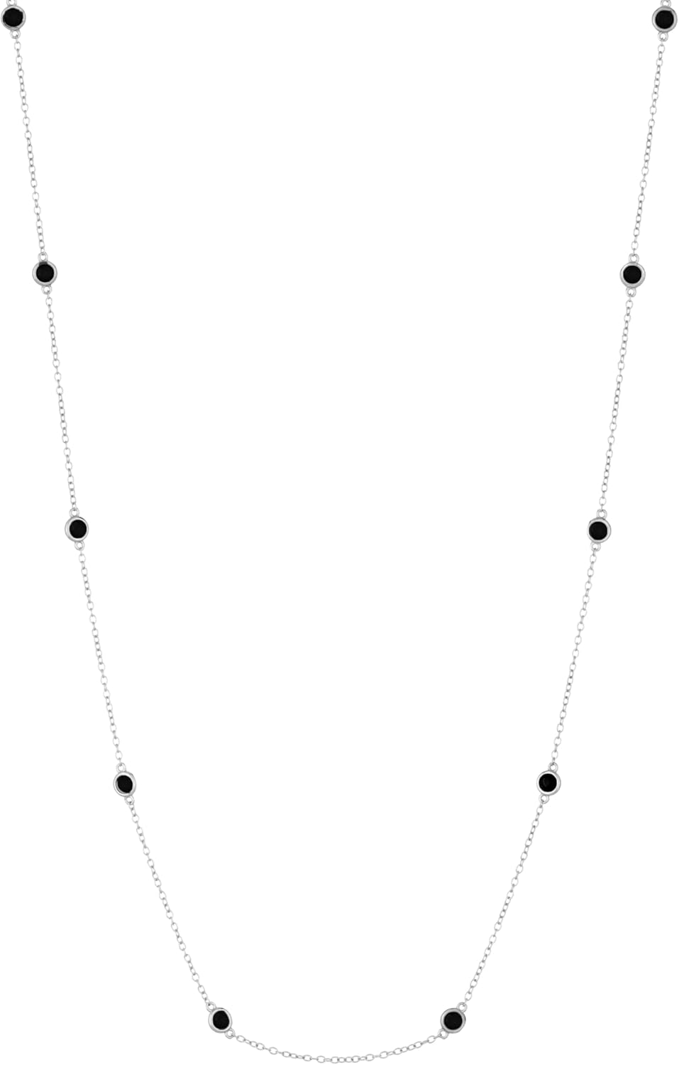 Lavari 12 Stations Necklace for Women with Round Natural Gemstones in 925 Sterling Silver 24 Inches Long Chain with Lobster Claw Birthstone Gemstones Jewelers