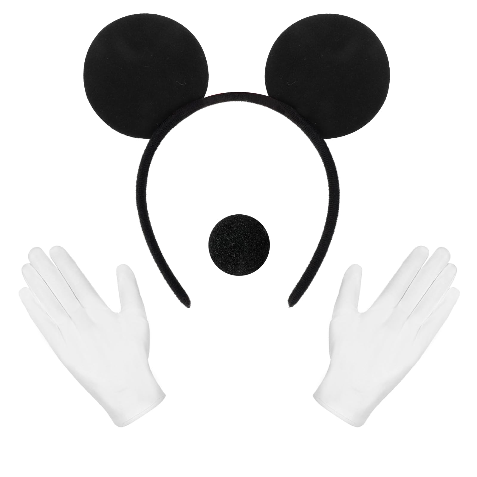 GUBOOM Disfraz Mickey Mouse Adulto, Orejas Mickey Mouse, Orejas Minnie Mouse, Diademas Orejas de Ratón, Ratón Orejas Diadema Nariz Guantes Carnaval Halloween Theme Party Role Play