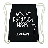 100% Baumwolle JOllify VILSBIBURG Hipster Turnbeutel Tasche Rucksack aus Baumwolle - Farbe: schwarz – Design: was ist eigentlich - Farbe: schwarz