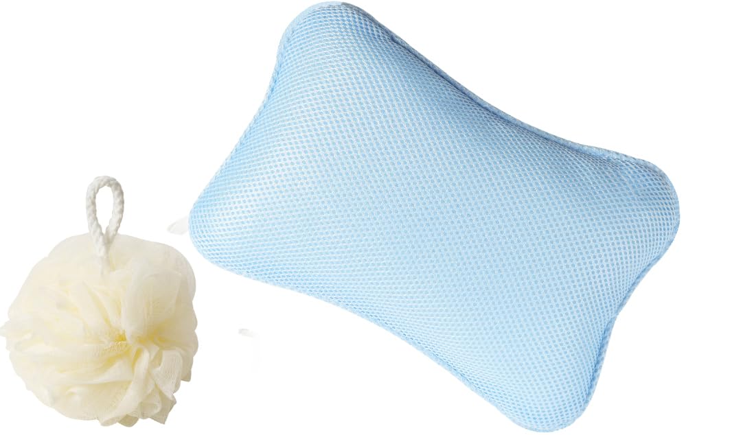 poduszka do wanny, poduszka do kąpieli z 1 gąbką kąpielową, 2 mocnymi przyssawkami, ergonomiczna oddychająca poduszka z 4d siatką powietrzną, odpowiednia do szyi i pleców