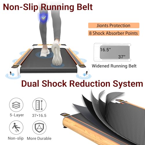 FUNRAY Walking Pad with Incline, Under Desk Treadmill - Grain of Wood Walking Jogging Machine for Home and Office, 265lbs Max Weight Capacity Portable Walking Treadmill with Incline-White