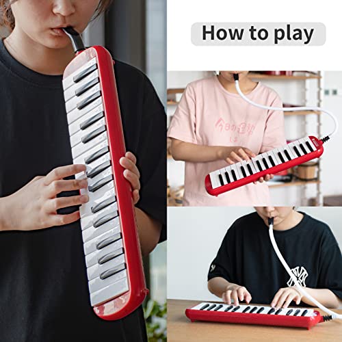 Musicube Melodica For Kids 32 Keys Melodica Instrument Air Piano Keyboard With 1 Long Tube, 1 Short Mouthpiece, 1 Bag For Beginners Students, Musical Gift For Boys & Girls (Red) #TOP5