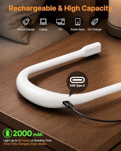 Image of Reading Light with Power Display & Timer: Bendable Book Light Eye Caring 3 Color Dimmable Neck Reading Light, Rechargeable 2000mAh Reading Lamp Knitting Crochet Accessories Sewing Craft Light