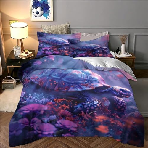 Housse de couette tortue microfibre Super King 260x220 cm avec 2 taies