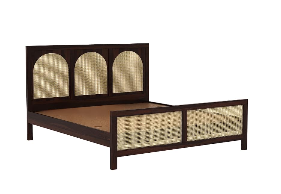 Image of Solid Sheesham Wood Poster King Size Poster Honeymoon Bed Without Storage with Designer Piller and Cane Crafting