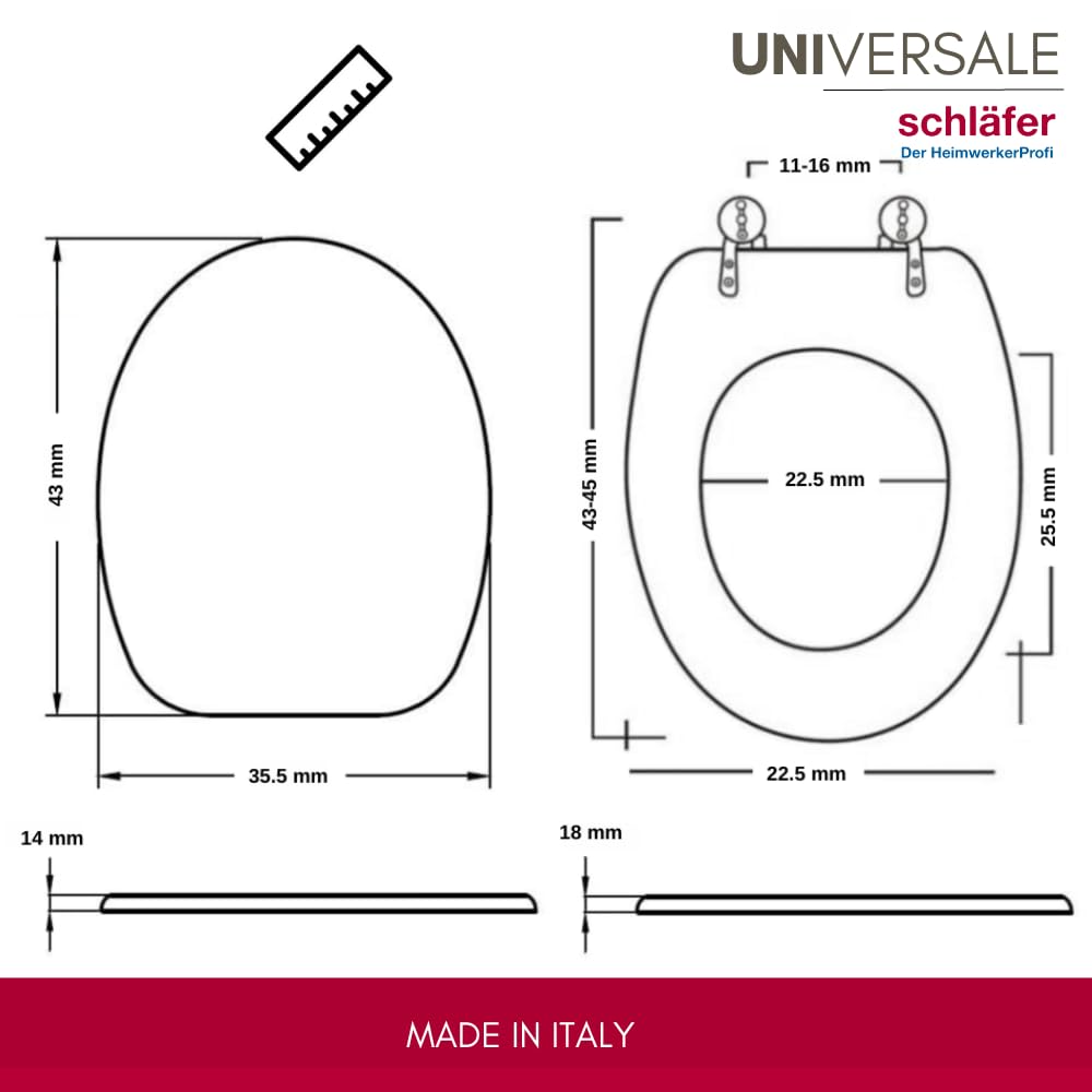 Schläfer 4638125 | Sedile Copriwater Universale Colorato per Bagno Coprivaso Tavoletta Copri Wc Weser in Legno Wenge, Cerniere Regolabili in Ottone Cromato