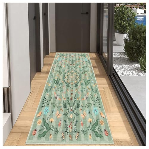 Alfombra pasillo verde de 50x300cm en microfibra suave lavable 2