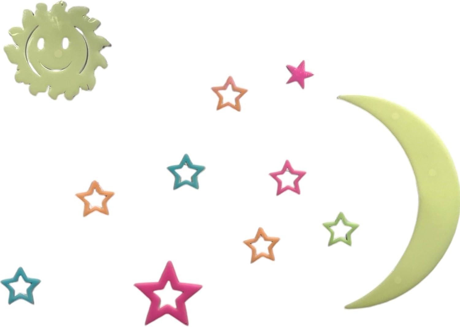 Glow in The Dark Ceiling Sun + Moon and Stars Stickers for Bedroom, Luminous Wall Decals, Kid-Safe PVC Material, Easy to Apply Bring The Night Sky to Your Kids' Room 22pcs in 2 Sets (Smily Sun)