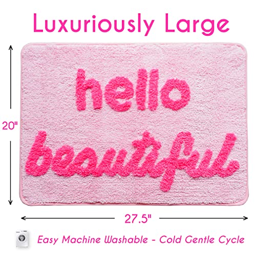 Evovee Hello Beautiful Bath Mat Light Pink Blush Peach Coral Cute Bathroom Rugs For Girls You Look Good Gorgeous Funny Shower Fun Bathroom Decor Non-Slip Washable Kids Women #TOP2
