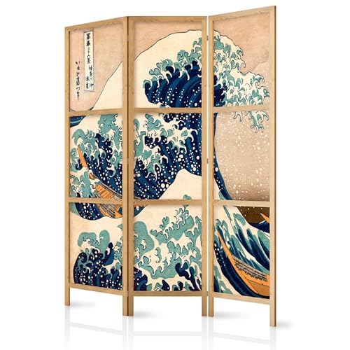 murando - Paravento Decorativo Monofacciale Grande Onda di Kanagawa 135x172 cm 3 Pannelli Divisori - Stampa su un Lato su Tela in TNT - Separe Divisorio per la Casa Stile Giapponese p-B-0009-bh-d