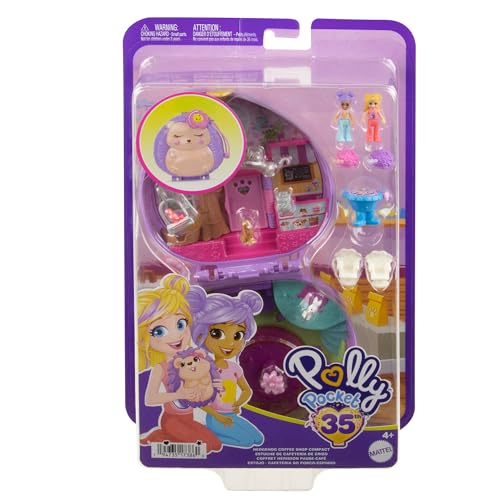 Polly Pocket Coffret Café du Hérisson avec 2 Mini-Figurines, 4 Éléments De Jeu Et 12 Accessoires, Jouet Voyage, Thème Animaux, Jouet Enfant, A Partir De 4 Ans, HRD37