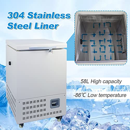 -86°C Ultra-Low Temperature Freezer 58L Lab Cryogenic Freezer -123 °F Samples Flash Medical refrigerator for Laboratory Samples Storage (58L)