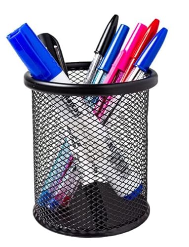 Porta-Lápis Aramado Redondo de Metal Preto - Acessório Organizador para Escritório, Home Office e Es