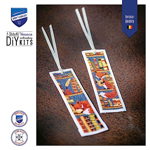 Image of Vervaco Set of 2 Fox Bookmarks in Bookcase, White, Approx. 6 x 20 cm, Set of 2