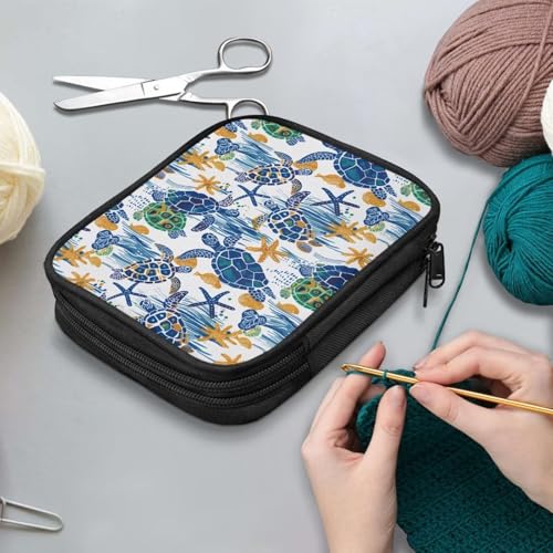 Image of Vanideaoty Sea Turtle Crochet Hook Case Portable Starfish Crochet Hook Organizer with Web Pockets for Knitting Needles Lightweight Women Girls Gifts