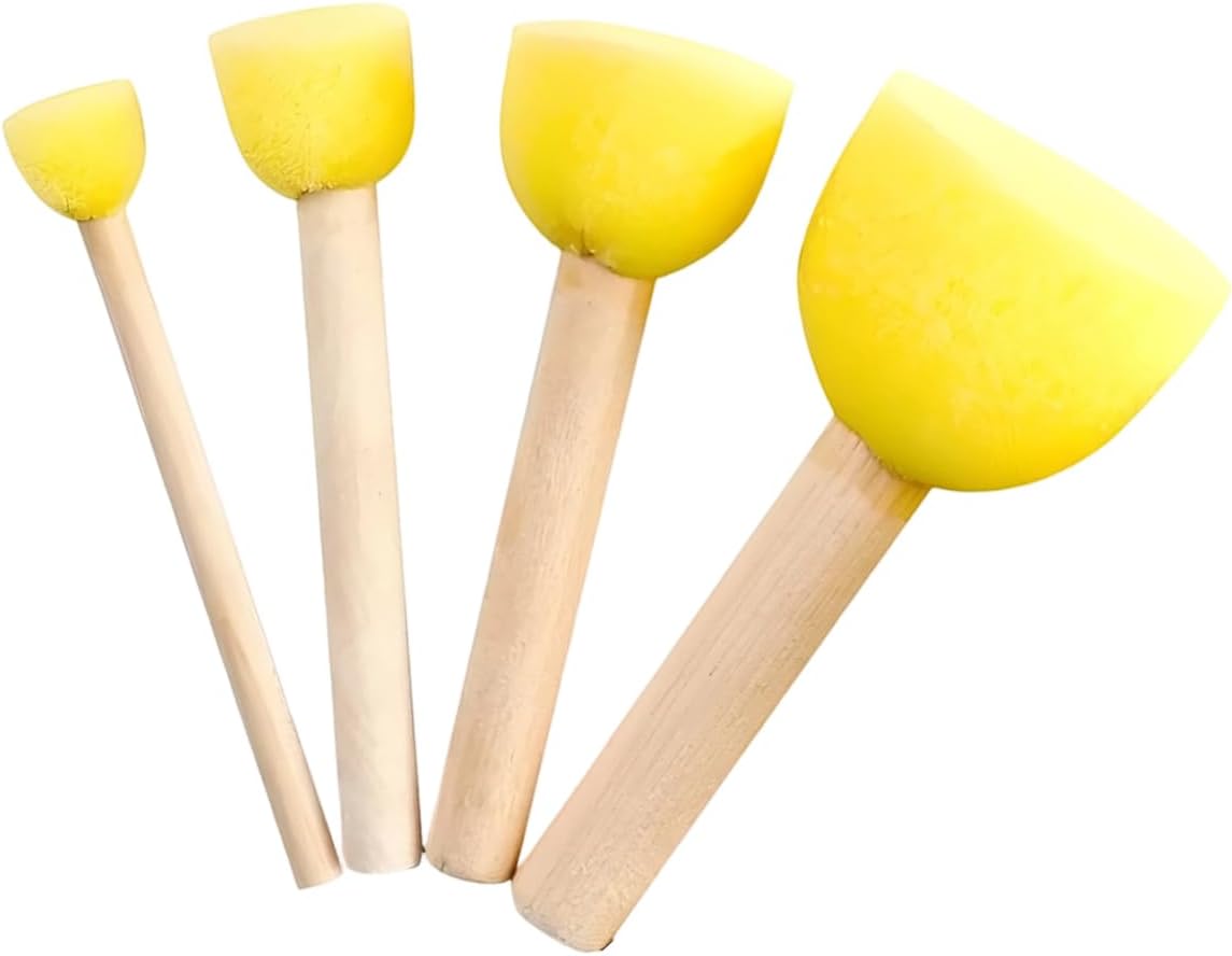 Wooden Handle Circular Mushroom Sponge Painting Painting Sponge Seal Brush, Graffiti Art Brush,5PCS