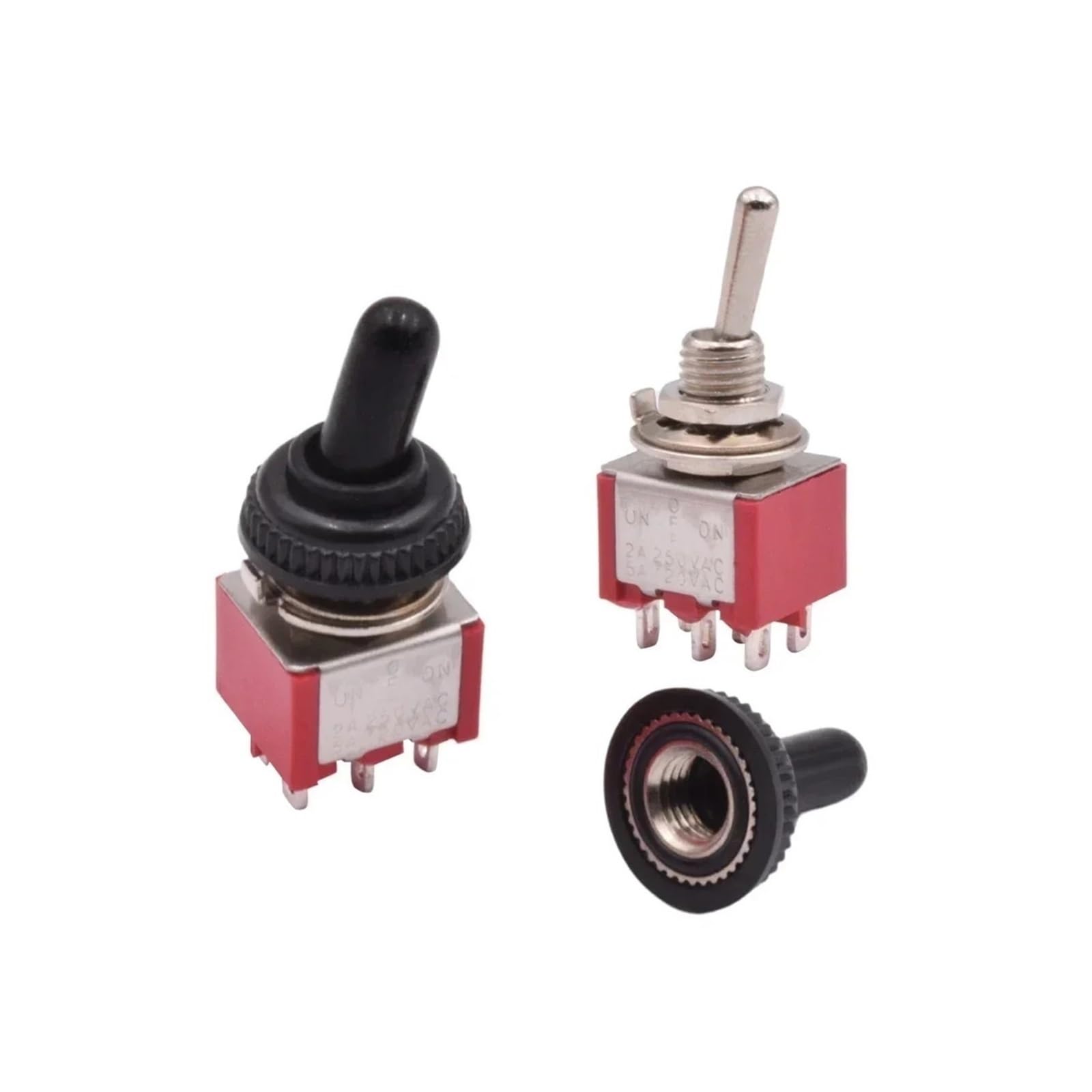 Interruptor de palanca impermeable Mini interruptor de palanca SPDT/DPDT rojo de 2 y 3 posiciones con tapa impermeable (5 unidades, 10 unidades)(12 Pins No Cap,10PCS,ON-ON)