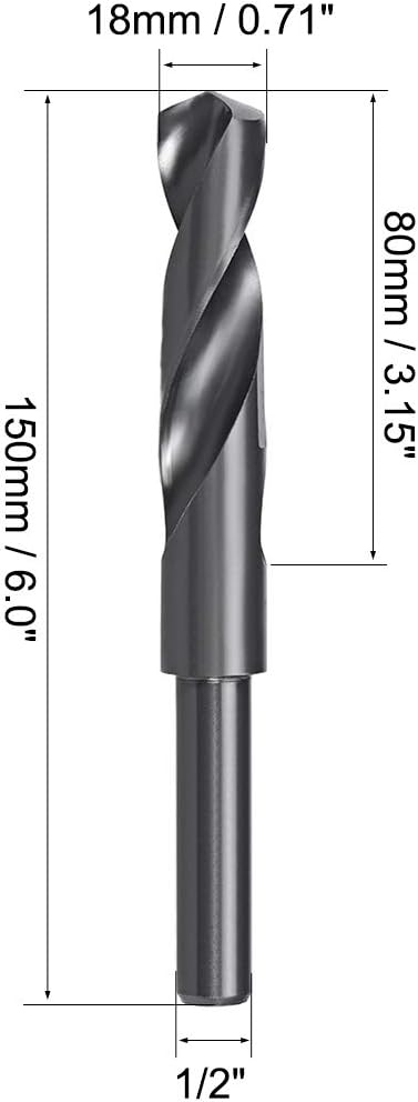 sourcing map 1/2" Reduced Shank Drill Bits 18mm Black Nitride Coated High Speed Steel HSS 6542 - Image 3