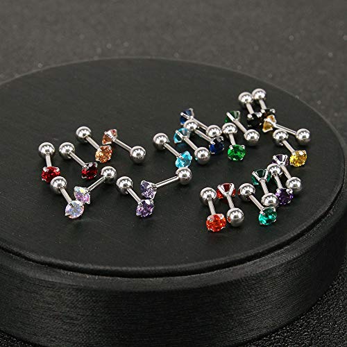 Zs 12 Pairs Cz Ear Stud Mixed Colors Cartilage Earrings Set Stainless Steel Barbell Studs Earrings Helix Tragus Piercing (Ball Backs,16G(1.2Mm)) #TOP5