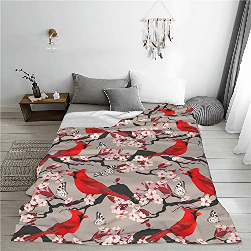 Fehuew Cardinals Birds Cherry Flowers Soft Throw Blanket 40X50 Inch Lightweight Warm Flannel Fleece Blanket For Couch Bed Sofa Travel Camping For Kids Adults #TOP7