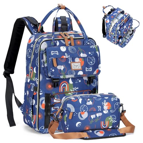 Image of Tonyeee Baby Diaper Bag Backpack, Large Diaper Bag with Removable Cross Body Bag & 2 Compartments, Baby Bag for Boys & Girls, Travel Diaper Bags, Blue Rainbow