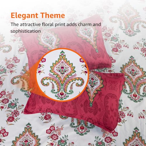 Image of Amazon Basics - 100% Cotton Flat Bedsheet | 144TC |King Bed Sheet with 2 Pillow Cover|Soft Cotton | Floral Print | 90 Inch x 108 Inch, Beige