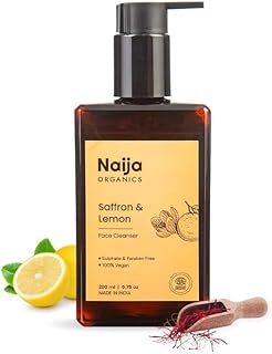 Naija Organics Natural Face Wash for Men & Women | Saffron & Lemon Face Cleanser for Skin Brightening & Tan Removal | ECOCERT Certified | For all Skin types - Dry, Combination, Acne Prone, Normal | 200ml