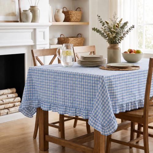 Horaldaily Blue Gingham Ruffled Table Cloth 52×70 Inch Rectangular by Horaldaily - Used condition - Image 3