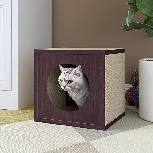 Image of Way Basics 13.4 W x 12.6 H Cat Scratcher Cube Scratching Post, Espresso (Tool-Free Assembly and Uniquely Crafted from Sustainable Non Toxic zBoard Paperboard)