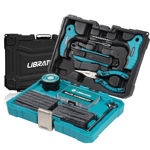 Libraton kit Antipinchazos Coche, 78PCS kit Repara Pinchazos Coche Profesional para Reparar Pinchazos y Parches en Neumáticos sin Cámara, Compacto para Coches, Motos, SUVs, ATVs, Tractores y Remolques