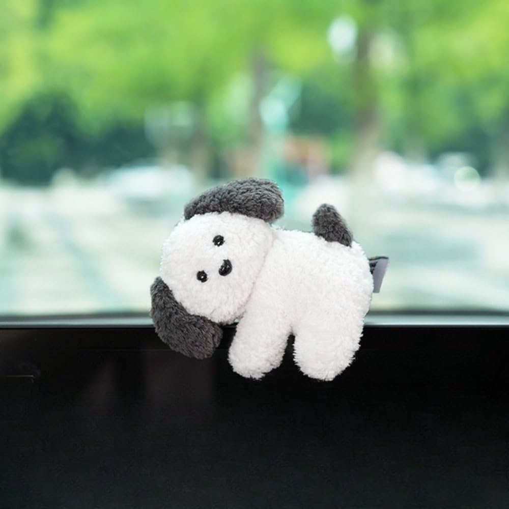 Cute Plush Animal Dashboard Decor Adorable Elephant & Pig Car Screen Topper Stress Relief Desk Decor for Office, Car & Home (Dog)