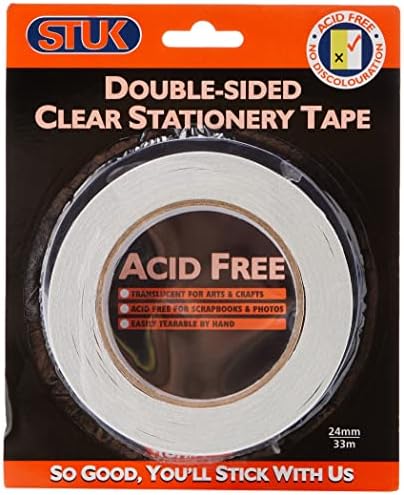 STUK DSST24R Double-Sided Stationery Tape, Acid Free, Clear, 24mm33m