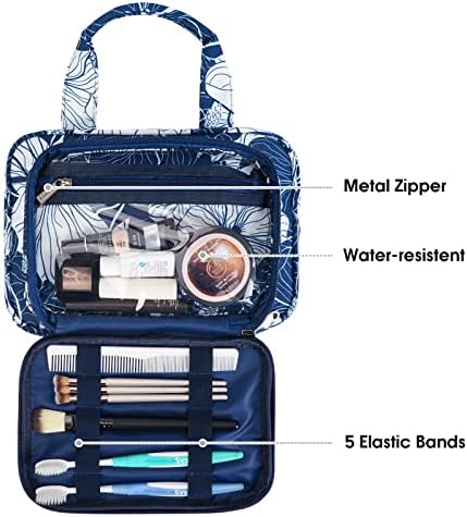 Full Size Toiletry Bag Large Makeup Bag Organizer Travel Cosmetic Bag for Women (Blue Lotus)