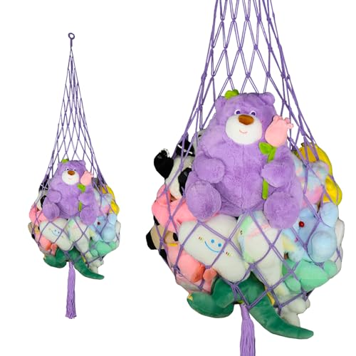 Sohalejr Stuffed Animal Storage Purple Stuffed Animal Hammock Drop Shape Ceiling Hanging Net Toys or Clothes Holder Room Organization for Kid room Bedroom Playroom, Variety Pack