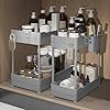 Sevenblue 2 Pack Under Sink Organizer, Under Bathroom Cabinet Organizer with Hooks Hanging Cup, Multi-Purpose Storage Shelf for Kitchen Bathroom Gray, 14.8 Inch