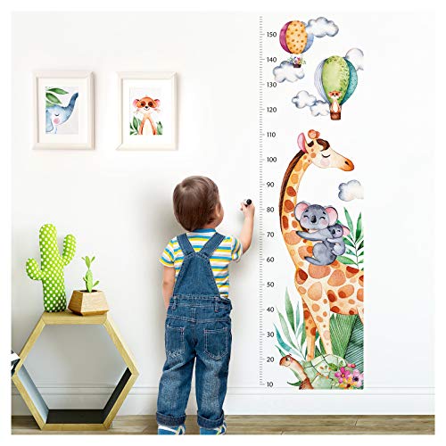 Little Deco Wandtattoo Wandsticker Kinderzimmer Junge Mädchen Messlatte | 150 cm Giraffe Koala Ballons | Tiere Kinder Aufkleber Wanddeko DL355